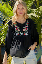 Load image into Gallery viewer, Embroidered Round Neck Ruffled Blouse
