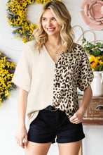 Load image into Gallery viewer, Leopard Color Block V-Neck Blouse
