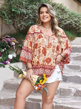 Load image into Gallery viewer, Plus Size Printed V-Neck Three-Quarter Sleeve Blouse
