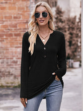 Load image into Gallery viewer, Buttoned Notched Neck Long Sleeve Top
