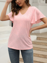 Load image into Gallery viewer, Eyelet V-Neck Short Sleeve Blouse
