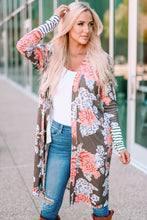 Load image into Gallery viewer, Stripe Detail Sleeve Floral Print Cardigan
