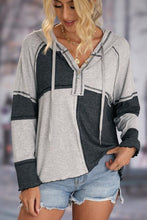 Load image into Gallery viewer, Exposed Seam Color Block Hoodie with Drawstring
