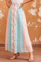 Load image into Gallery viewer, Floral Color Block Smocked Waist Maxi Skirt
