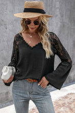 Load image into Gallery viewer, V-Neck Spliced Lace Flare Sleeve Top
