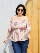 Load image into Gallery viewer, Plus Size Frill Printed Flutter Sleeve Blouse
