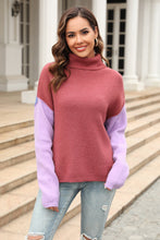 Load image into Gallery viewer, Color Block Turtleneck Slit Sweater
