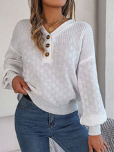 Load image into Gallery viewer, Half Button V-Neck Long Sleeve Sweater
