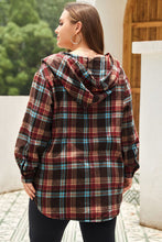 Load image into Gallery viewer, Plus Size Drawstring Plaid Quarter Button Hoodie
