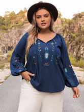 Load image into Gallery viewer, Plus Size Tie Neck Balloon Sleeve Top
