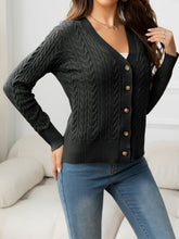 Load image into Gallery viewer, V-Neck Long Sleeve Cable-Knit Buttoned Knit Top
