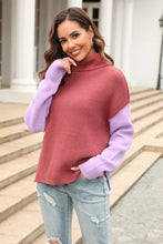 Load image into Gallery viewer, Color Block Turtleneck Slit Sweater
