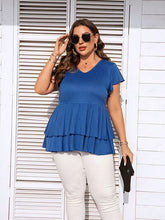 Load image into Gallery viewer, Plus Size V-Neck Flutter Sleeve Blouse
