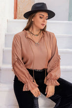 Load image into Gallery viewer, Plus Size Tie Neck Flounce Sleeve Blouse
