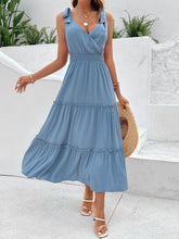 Load image into Gallery viewer, Tie Shoulder Smocked Waist Sleeveless Tiered Dress
