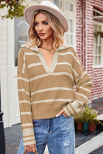 Load image into Gallery viewer, Striped Dropped Shoulder Notched Neck Knit Top
