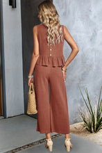 Load image into Gallery viewer, Decorative Button Ruffle Hem Tank and Pants Set
