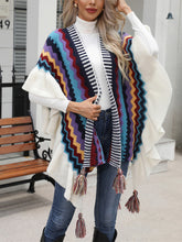 Load image into Gallery viewer, Striped Open Front Poncho with Tassels

