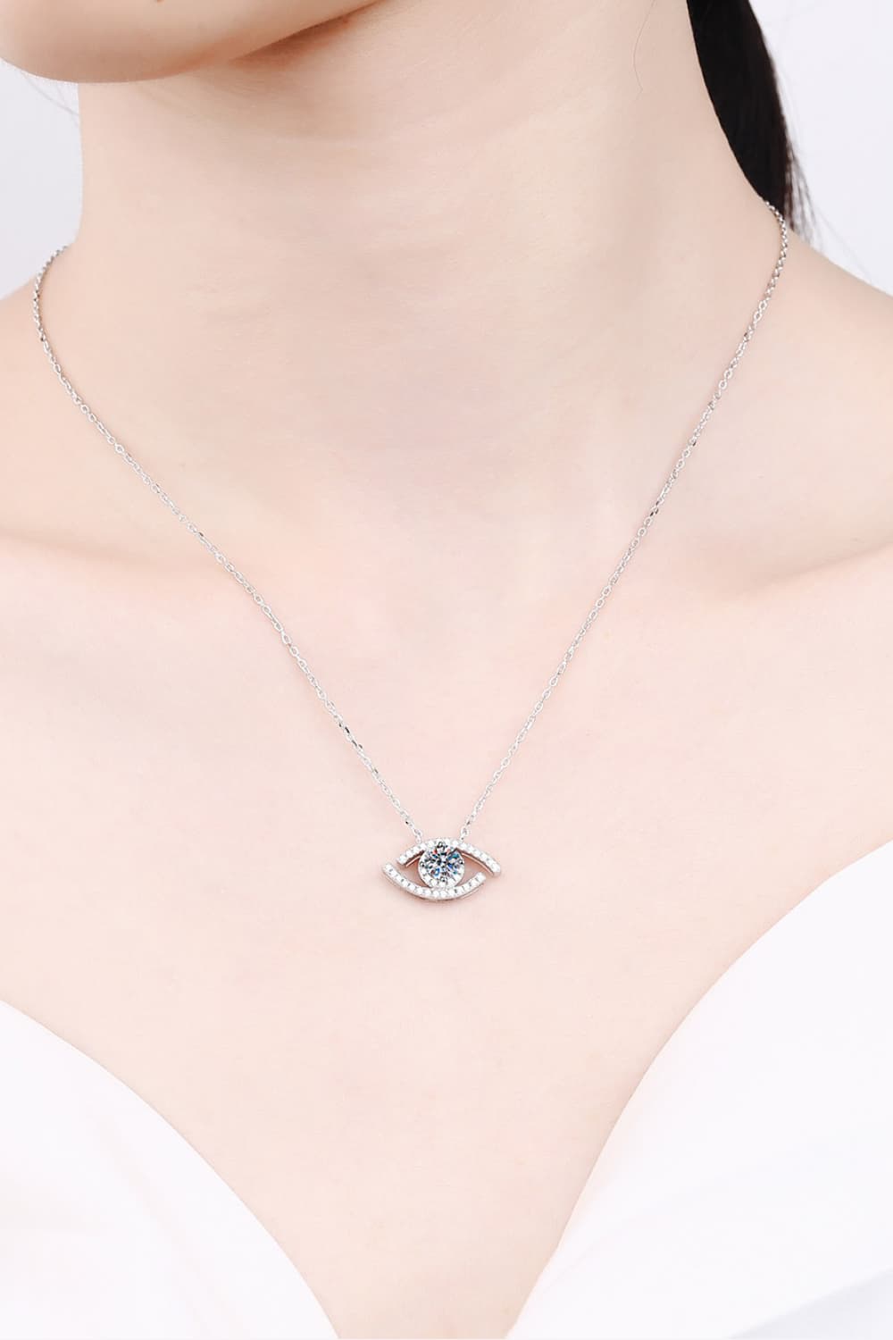 Moissanite Evil Eye Pendant 925 Sterling Silver Necklace