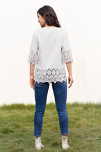 Load image into Gallery viewer, Tie Neck Lace Detail Half Sleeve Blouse
