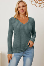 Load image into Gallery viewer, Basic Bae Full Size Ribbed V-Neck Long Sleeve T-Shirt
