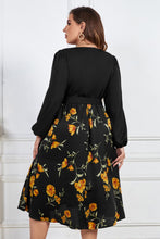 Load image into Gallery viewer, Melo Apparel Plus Size Floral Print Tie Belt V-Neck Balloon Sleeve Midi Dress

