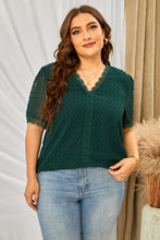 Load image into Gallery viewer, Plus Size Swiss Dot Spliced Lace V-Neck Blouse
