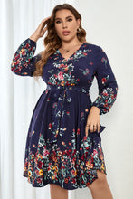 Load image into Gallery viewer, Plus Size Floral Tie Waist Long Sleeve Dress
