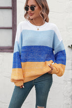 Load image into Gallery viewer, Round Neck Color Block Ribbed Pullover Sweater
