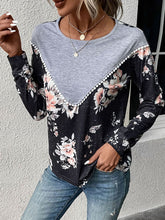 Load image into Gallery viewer, Floral Print Contrast Round Neck Dropped Shoulder Sweatshirt
