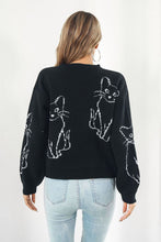 Load image into Gallery viewer, Cat Pattern Round Neck Long Sleeve Pullover Sweater
