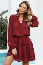 Load image into Gallery viewer, Tied Frill Trim Puff Sleeve Mini Dress
