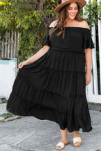 Load image into Gallery viewer, Plus Size Off-Shoulder Raffle Trim Maxi Dress
