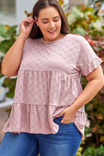 Load image into Gallery viewer, Plus Size Eyelet Round Neck Short Sleeve Blouse
