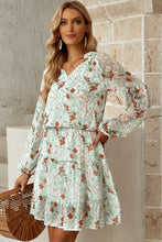 Load image into Gallery viewer, Floral Frill Trim Puff Sleeve Notched Neck Dress
