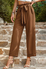 Load image into Gallery viewer, Tie Belt Paperbag Waist Straight Leg Pants
