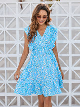 Load image into Gallery viewer, Ruffled Ditsy Floral Surplice Mini Dress
