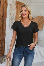 Load image into Gallery viewer, Eyelet V-Neck Lace Short Sleeve T-Shirt
