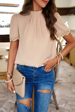 Load image into Gallery viewer, Ruched Mock Neck Short Sleeve Blouse
