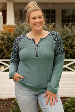 Load image into Gallery viewer, Plus Size Leopard Waffle-Knit Long Sleeve T-Shirt
