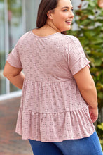 Load image into Gallery viewer, Plus Size Eyelet Round Neck Short Sleeve Blouse
