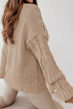 Load image into Gallery viewer, Cable-Knit Fringe Round Neck Sweater
