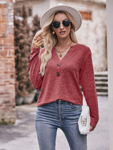 Load image into Gallery viewer, Buttoned Notched Neck Long Sleeve Top
