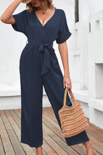 Load image into Gallery viewer, Tie Waist Surplice Wide Leg Jumpsuit
