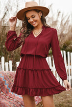 Load image into Gallery viewer, Tied Frill Trim Puff Sleeve Mini Dress
