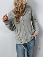 Load image into Gallery viewer, Zip-Up Drawstring Detail Hooded Cardigan
