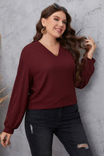 Load image into Gallery viewer, Melo Apparel Plus Size V-Neck Dropped Shoulder Blouse

