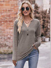 Load image into Gallery viewer, Buttoned Notched Neck Long Sleeve Top
