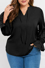 Load image into Gallery viewer, Plus Size Ruffled Tie Neck Flounce Sleeve Blouse
