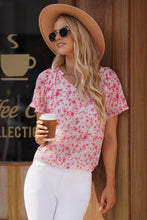 Load image into Gallery viewer, Floral Notched Neck Flutter Sleeve Blouse
